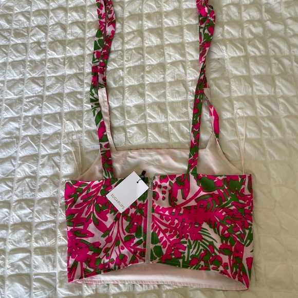 Sugarlips Pink and Green Floral Crop Top - Picture 5 of 8